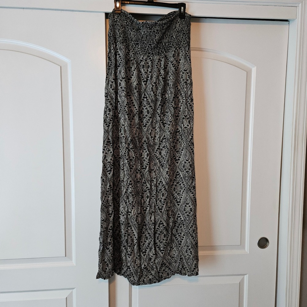 Monsoon Bandeau Strapless Dress Large Black White Beach Resort Wedding Guest